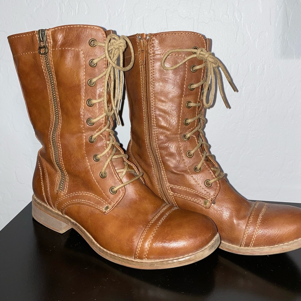 Brown combat boots